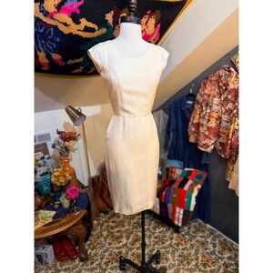 Christy Rilling Studio Cream Silk Wrap Back Sheath Dress Ivory Cap Sleeve